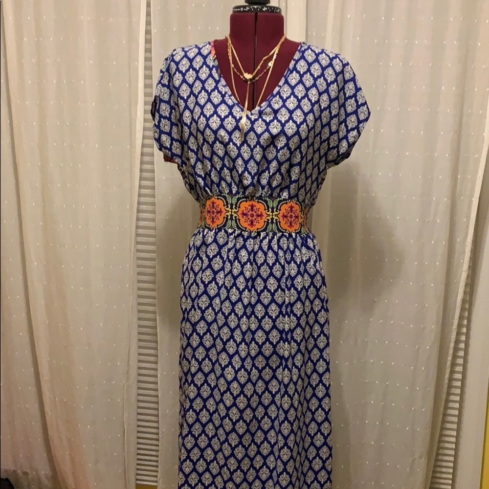 Blue Patterned Maxi Dress